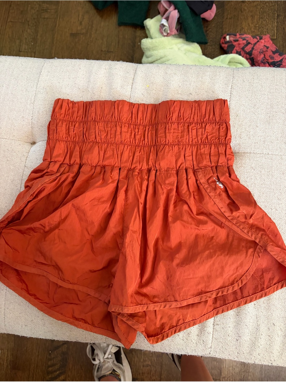 Free People High-Waist Orange Smocked Shorts